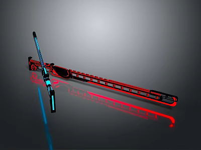 Futuristic Blue And Red Long Blade Weapon With Metallic Frame And Glowing Elements 3d model