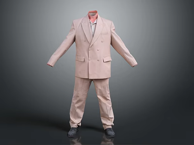 Light Brown Double Breasted Suit Set Includes Jacket And Pants Formal Wear 3d model