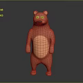 Cartoon Red Bear with Big Eyes and Orange Belly Standing on Gray Background