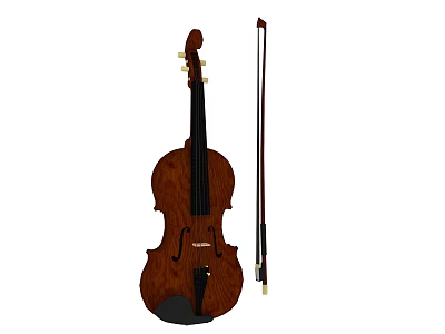 Professional Wooden Electronic Violin Musical Instrument With Classic Design And Bow 3d model