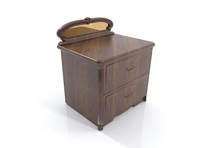 Wooden Brown Bedside Table With Two Drawers And Curved Decorative Top 3d model