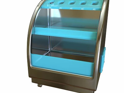 Modern Household Display Cabinet With Curved Glass Door Metal Frame And Blue Shelves 3d model