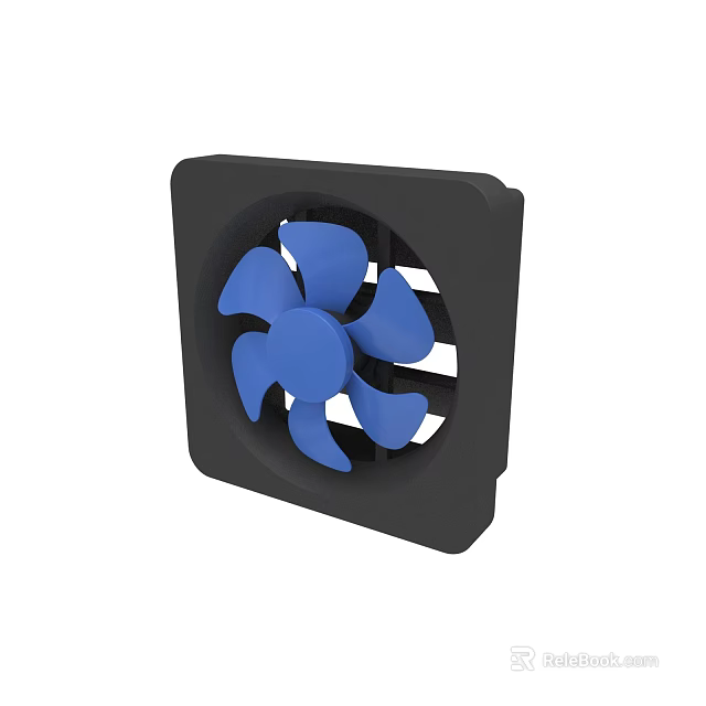 High Performance Square Frame Cooling Fan With Blue Blades And Black Housing 3d model 