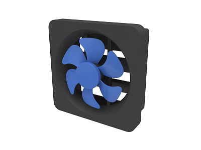 High Performance Square Frame Cooling Fan With Blue Blades And Black Housing 3d model