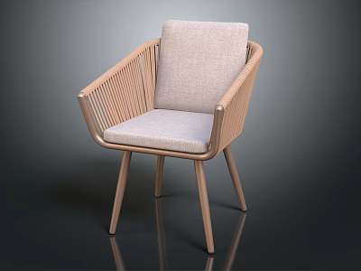 Modern Leisure Chair Featuring Light Gray Fabric Cushion and Wooden Frame Minimalist Design 3d model
