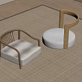 Modern Interior With Two Chairs Wooden Frame And Gray Cushions On Rug