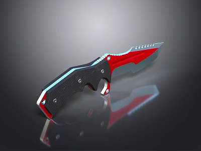 Tactical Red And Black Knife With Serrated Blade Carbon Fiber Handle Reflective Finish 3d model