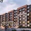 Modern Multi Storey Residential Building With Brown And Gray Exterior Greenery And Street Lamps