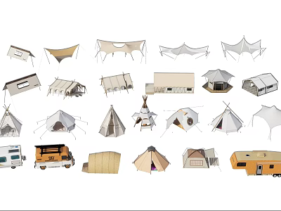 Various Types of Camping Tents Including Canvas and Dome Styles for Outdoor Adventures 3d model