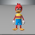 Cartoon Character Standing With Red Head Striped Shirt Blue Shorts White Gloves And Yellow Feet