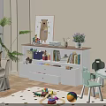 Cozy Living Room Interior With Beige Sofa Large Window Green Plant And Children Toys