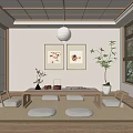Japanese Style Tea Room Interior With Tatami Mats Low Table And Shoji Screens
