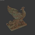 Classic Bronze Phoenix Landscape Sculpture With Spread Wings And Square Base