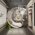 Modern Duplex Living Room With White Curved Sofa Circular Rug And Abstract Wall Art