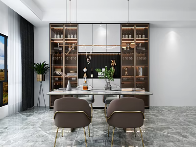 Light Luxury Restaurant Wine Cabinet Dining Table 3d model