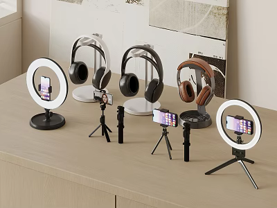 Headphones Audio with Ring Lights Phone Stands and Tripods for Live Streaming Use 3d model