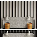 Modern Bed Background Wall With Vertical Striped Upholstery And Pendant Lights