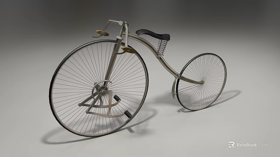 Vintage Classic Bicycle with Large Front Wheel Small Rear Wheel and Black Seat 3d model 