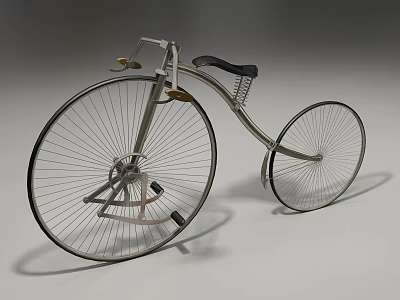 Vintage Classic Bicycle with Large Front Wheel Small Rear Wheel and Black Seat 3d model