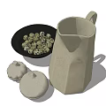 Decorative Ornament Set Including Beige Pitcher Black Bowl With Quail Eggs And Two Beige Ornaments
