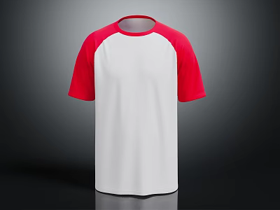 Red And White Raglan Short Sleeve T-shirt With Classic Casual Style 3d model