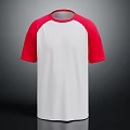 Red And White Raglan Short Sleeve T-shirt With Classic Casual Style