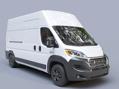 White Commercial Cargo Van With Modern Exterior Design Black Wheels And Windshield Tree Reflections 3d model