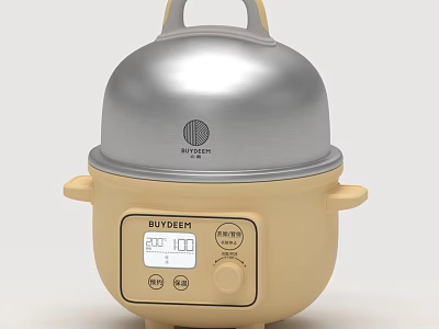Joydeem Electric Steamer With Beige Base Silver Lid And Digital Control Panel 3d model