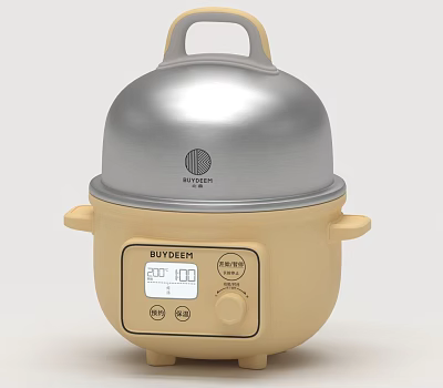 Joydeem Electric Steamer With Beige Base Silver Lid And Digital Control Panel 3d model