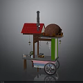 Mobile Street Food Cart Design With Red Roof Brown Dome And Green Side Panels