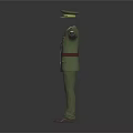 Green Military Uniform With Hat Shoulder Insignia Belt And Formal Tie Attire