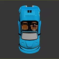Blue Sporty Convertible Racing Car With Cartoon Character Driver And Rear Spoiler