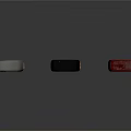 Three Utility Knives with Red Black Silver Designs and Metallic Handles