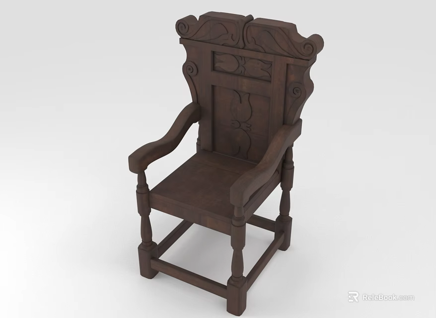 Vintage Traditional Wooden Chair Featuring Intricate Carved Details And Armrests Design 3d model 