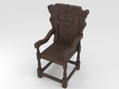 Vintage Traditional Wooden Chair Featuring Intricate Carved Details And Armrests Design 3d model