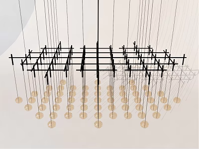 Modern Chandelier With Black Metal Structure And Circular Light Pendants In Interior Space 3d model