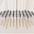 Modern Chandelier With Black Metal Structure And Circular Light Pendants In Interior Space