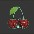 Cute Red Cherries With Green Leaves Cartoon Faces Heart Eyes And Small Flower Mustache