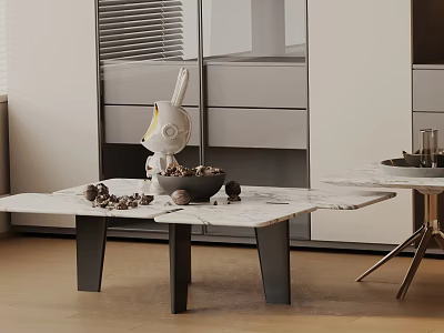 Modern Sofa Coffee Table Set With Marble Top Black Metal Legs And Rabbit Decor 3d model