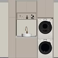 Laundry Room Interior With Stacked Washer Dryer Sink And Cabinets