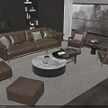Modern Leather Sofa And Coffee Table Set With Ottoman And Marble Top In Living Room