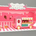 Colorful Ice Cream Store Interior With Pink Walls Ice Cream Truck And Decorations