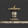 Scenic Outdoor Landscape With Ancient Sundial On Stone Base And Golden Decorations