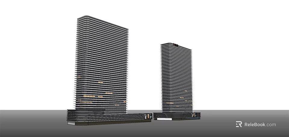 Modern Tall Office Building Twin Towers With Contemporary Glass Facade Design 3d model 