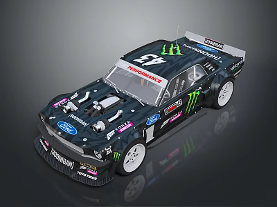 Monster Energy Ford Modified Race Car With Drift Design And Sponsor Decals 3d model