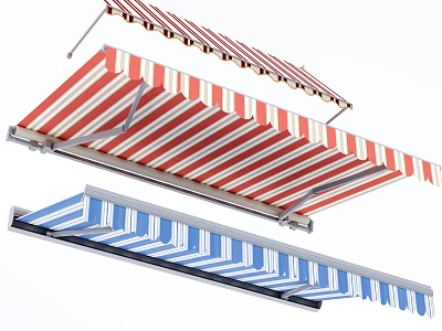 Retractable Outdoor Awnings with Red White and Blue Striped Patterns for Home Exterior 3d model