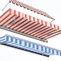Retractable Outdoor Awnings with Red White and Blue Striped Patterns for Home Exterior