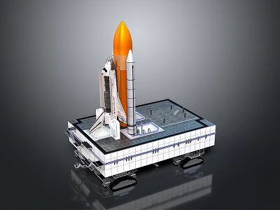 Space Rocket On Launch Pad With Support Structures And Exploration Equipment 3d model