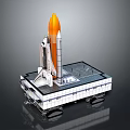 Space Rocket On Launch Pad With Support Structures And Exploration Equipment