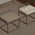 Two Modern Wooden Stools With Armrests Beige And Marble Patterned Cushions